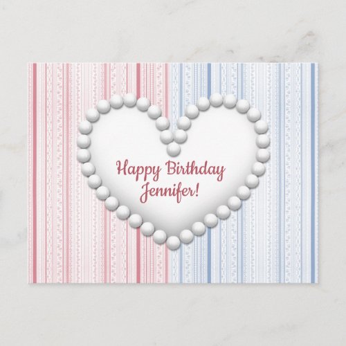 Hearts  Stripes Pink  Blue Birthday Invitation