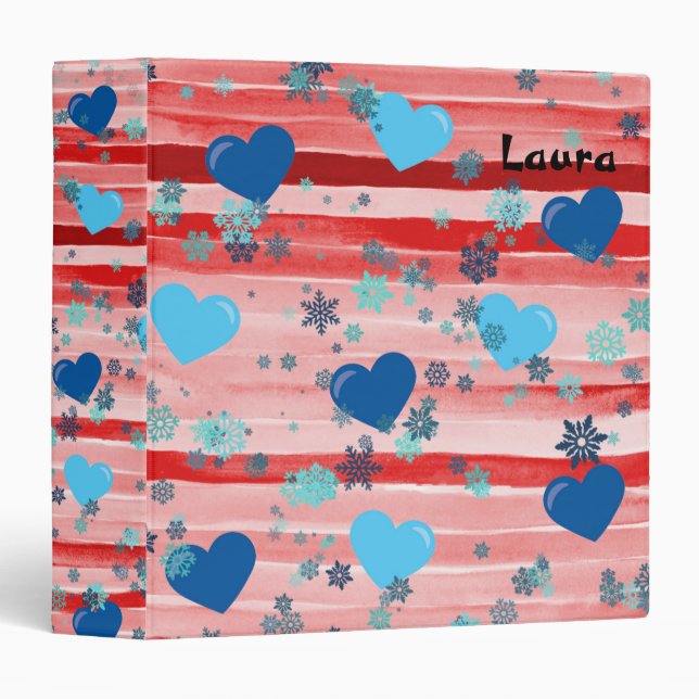 Hearts, Stripes & Snowflakes 3 Ring Binder (Front/Spine)