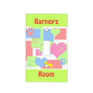 Hearts, Swirls, Squares and Dogs+Personalize Name Light Switch Cover