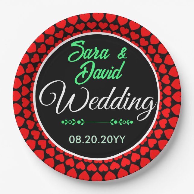 Hearts Symbols Red Mandala Pattern-25870 Paper Pla Plates (Front)