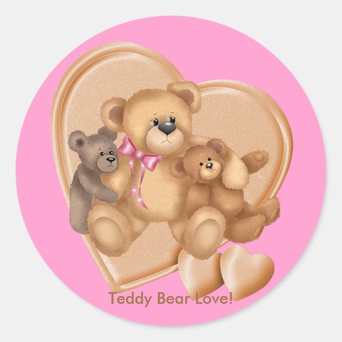 Hearts Teddy Bear Love Round Sticker