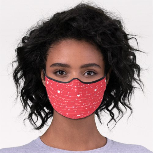 Hearts text and lines Valentines pattern Premium Face Mask