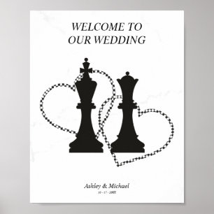 Hearts & The King & The Queen Chess for Wedding Poster
