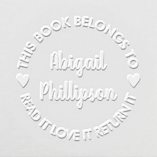Hearts This Book Belongs To Name In Script Embosser