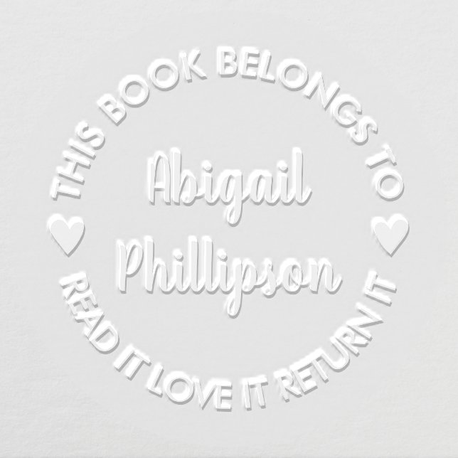 Hearts This Book Belongs To Name In Script Embosser (Design)