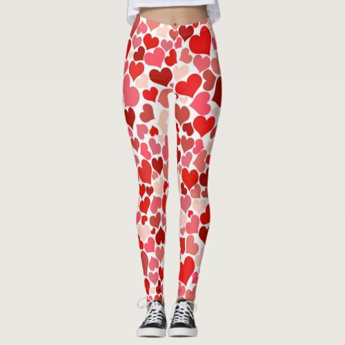 Hearts Toss All Over Red Pink Womens Comfortable Leggings