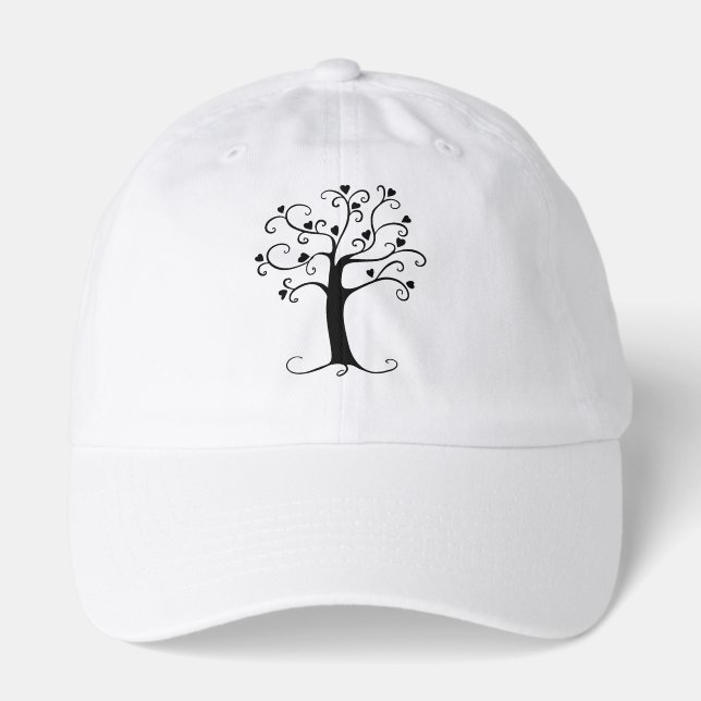 Hearts Tree Black Silhouette You Customize Hat (Front)