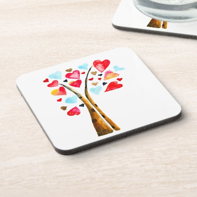 Hearts tree whimsical valemtines beverage coaster (Left Side)