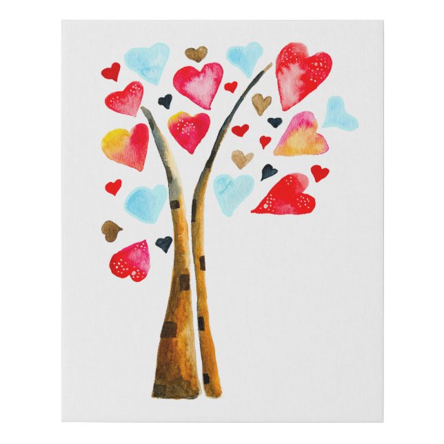 Hearts tree whimsical valemtines faux canvas print (Front)