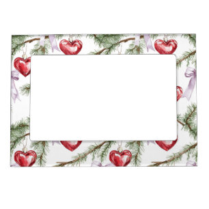 Hearts Trees Red Purple Bows Christmas Magnetic Frame
