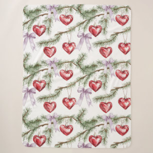 Hearts Trees Red Purple Bows Christmas Sherpa Blanket