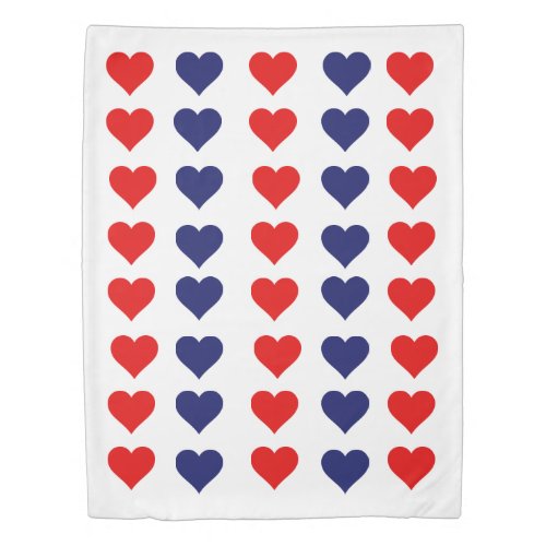 Hearts Twin Size Red White and Blue Duvet Cover
