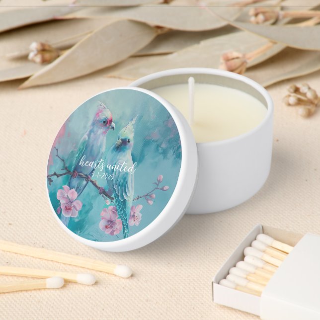 Hearts United Turquoise Birds Mini Candle Favors (Insitu)