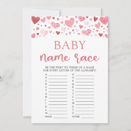 Hearts Valentine Baby Name Race Baby Shower Game Invitation