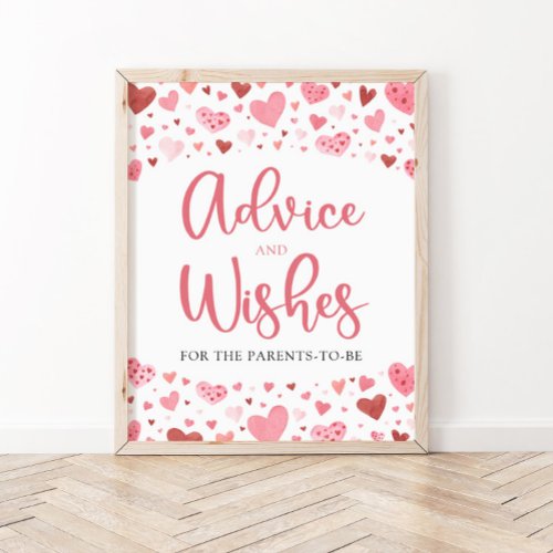 Hearts Valentine Baby Shower Advice and Wishes Poster