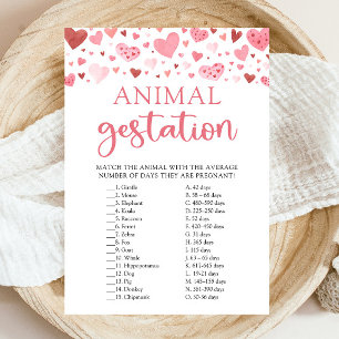 Hearts Valentine Baby Shower Animal Gestation Game Invitation
