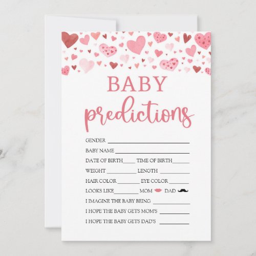 Hearts Valentine Baby Shower Baby Prediction Game Invitation