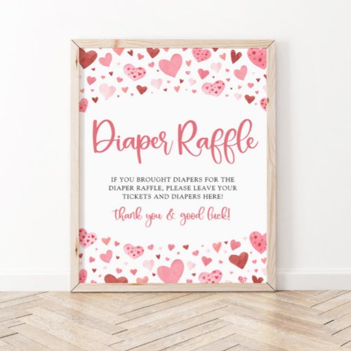 Hearts Valentine Baby Shower Diaper Raffle Sign