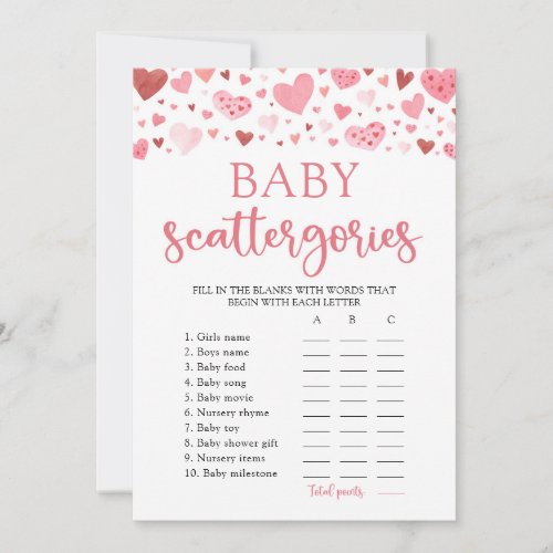 Hearts Valentine Baby Shower Scattegories Game Invitation