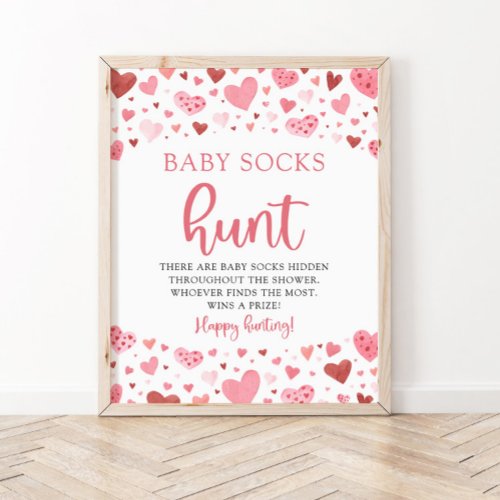 Hearts Valentine Baby Socks Hunt Baby Shower Game Poster