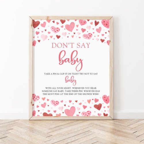 Hearts Valentine Dont Say Baby Baby Shower Game Poster