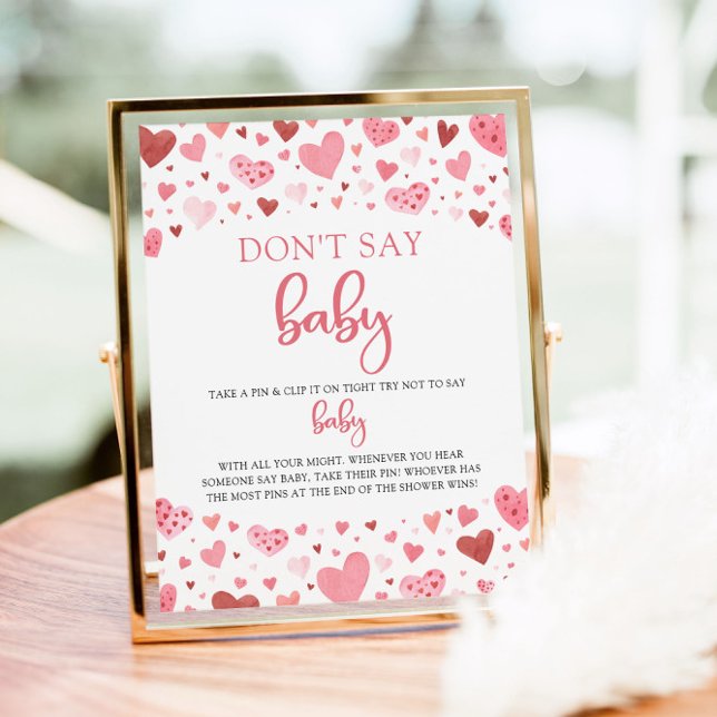 Hearts Valentine Don't Say Baby Baby Shower Game Poster (Creator Uploaded)