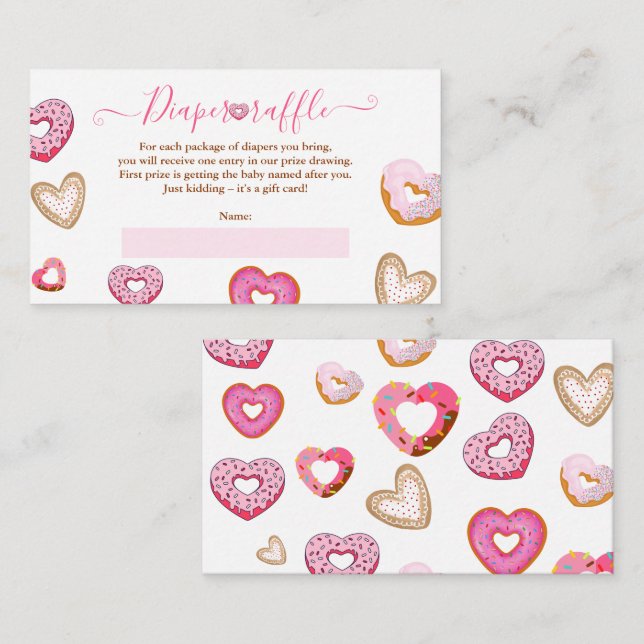 Hearts valentine donuts diaper raffle baby shower enclosure card (Front/Back)