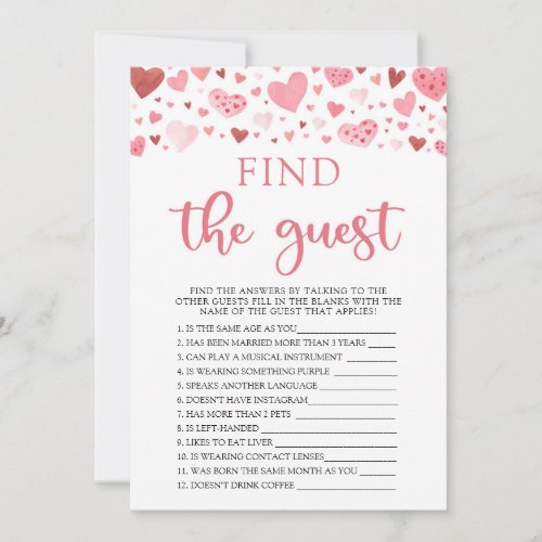 Hearts Valentine Find The Guest Baby Shower Game Invitation