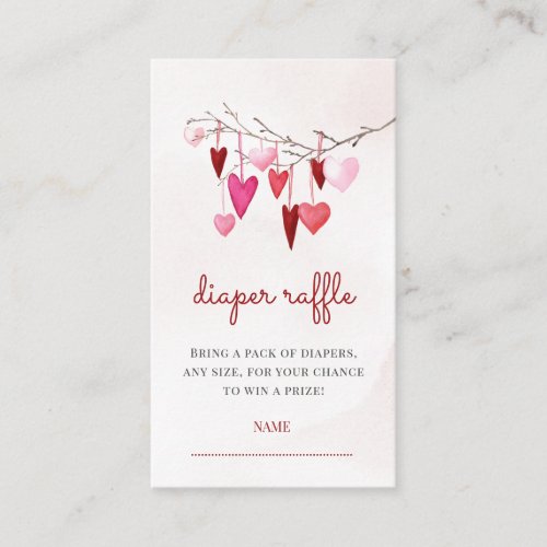 Hearts Valentine Girl Baby Shower Diaper Raffle Enclosure Card
