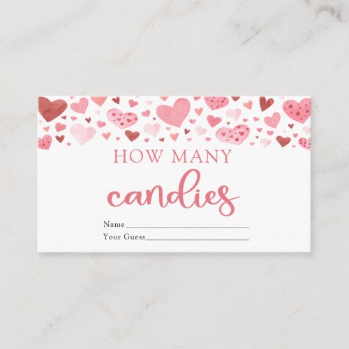 Hearts Valentine How Many Candies Baby Shower Game Enclosure Card