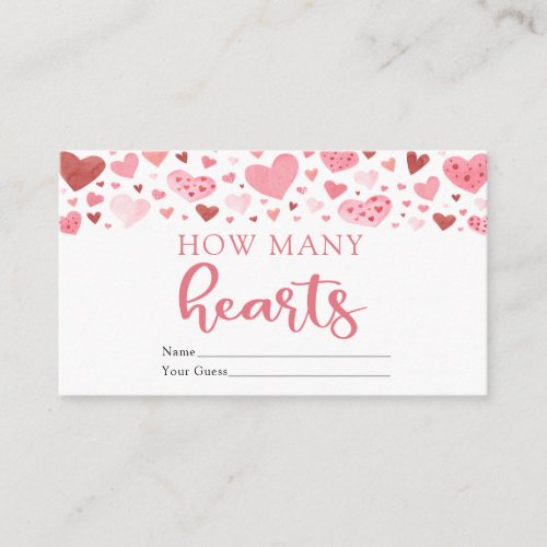 Hearts Valentine How Many Hearts Baby Shower Game Enclosure Card