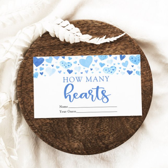 Hearts Valentine How Many Hearts Baby Shower Game Enclosure Card (Watercolor Cute Blue Hearts Valentine Sweetheart Baby Boy How Many Hearts Baby Shower Game Ticket)