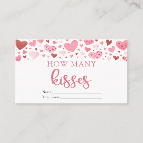 Hearts Valentine How Many Kisses Baby Shower Game Enclosure Card