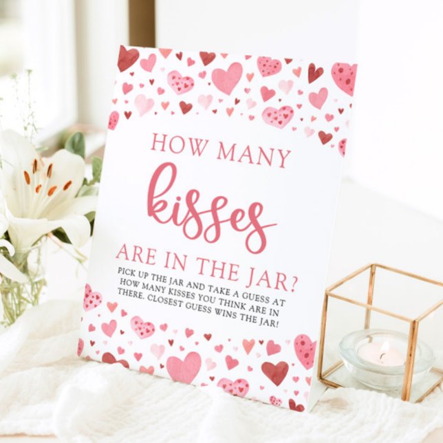 Hearts Valentine How Many Kisses Baby Shower Game  Pedestal Sign (Creator Uploaded)