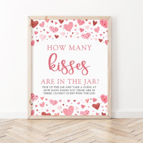 Hearts Valentine How Many Kisses Baby Shower Game  Poster