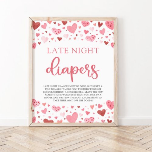 Hearts Valentine Late Night Diapers Baby Shower Poster