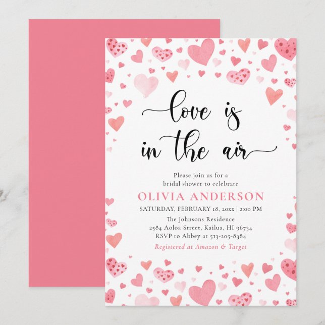 Hearts Valentine Love is in the Air Bridal Shower Invitation (Front/Back)