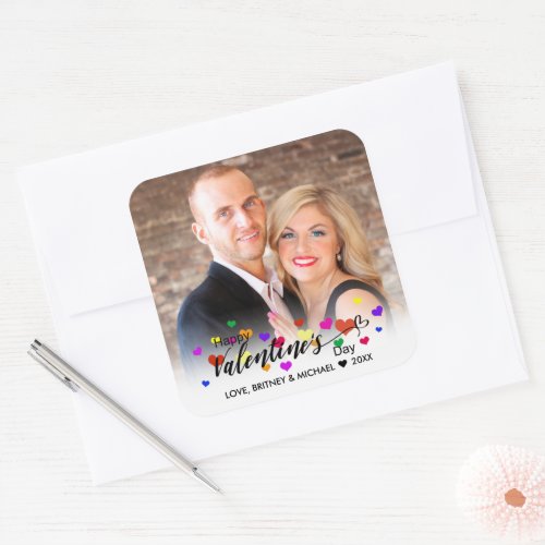 Hearts Valentines Day Colorful Typography Photo Square Sticker
