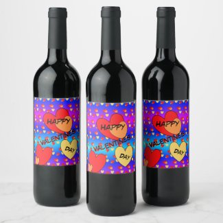 Hearts Valentines Day Cust. BG Color Wine Labels
