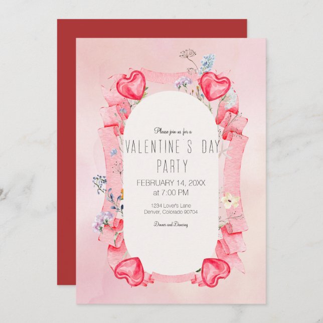 Hearts Valentine's Day Invitation (Front/Back)