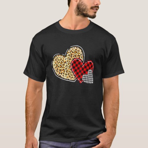 Hearts Valentines Day Leopard Plaid Love  Boys Gir T_Shirt