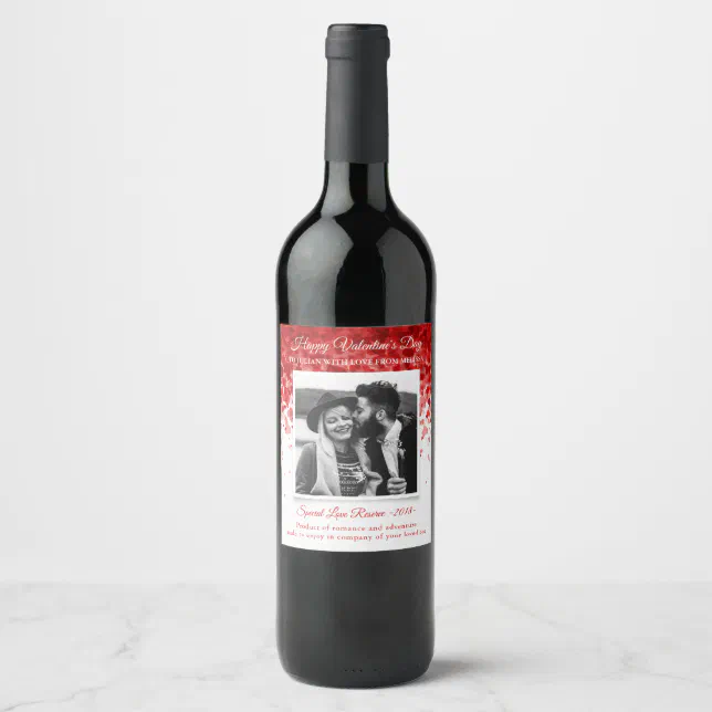 Hearts Valentines Day Photo Wine Label | Zazzle