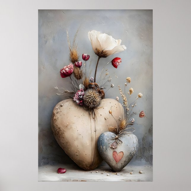 Hearts Valentines Day print, Flowers Romantic Boho Poster (Front)
