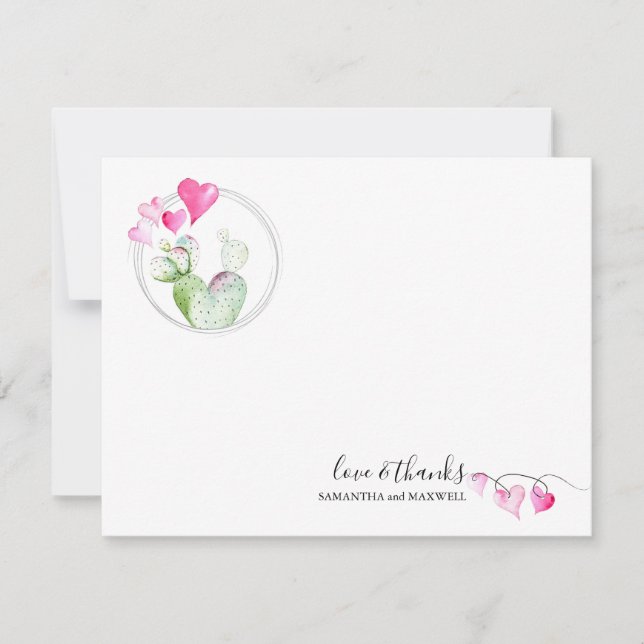 Hearts Valentines Day Thank You Card Cactus (Front)