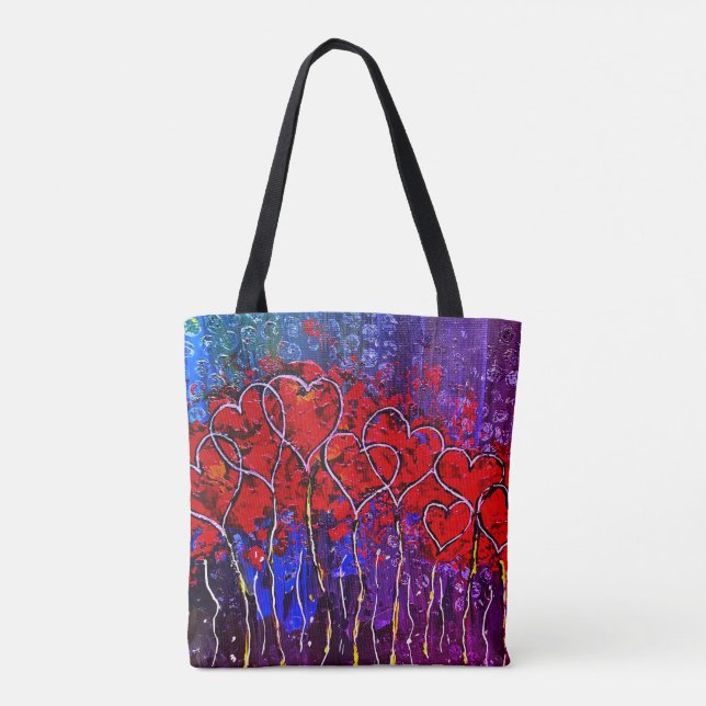 Hearts Valentines Love Tote Bag Purple & Red (Back)