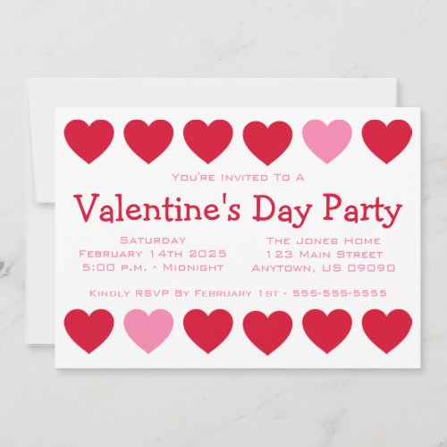 Hearts Valetines Day Red  Pink Invitation