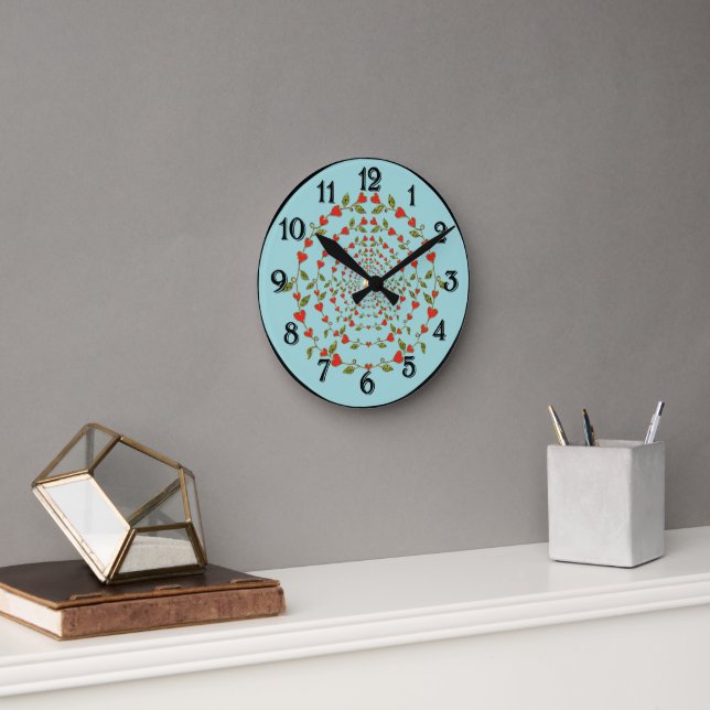Hearts Vine Circles of Love Round Clock (Office)