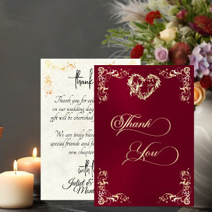 Hearts & Vintage Border - Burgundy Thank You Card