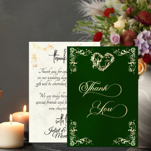Hearts & Vintage Border - Emerald Thank You Card