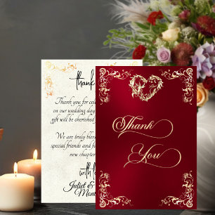 Hearts & Vintage Border - Red Thank You Card